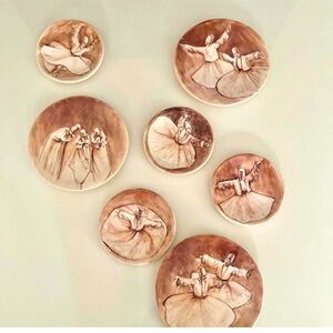 Set of 7 Hand-Painted Sufi Whirling Dervish Wall Plates – Middle Eastern Art